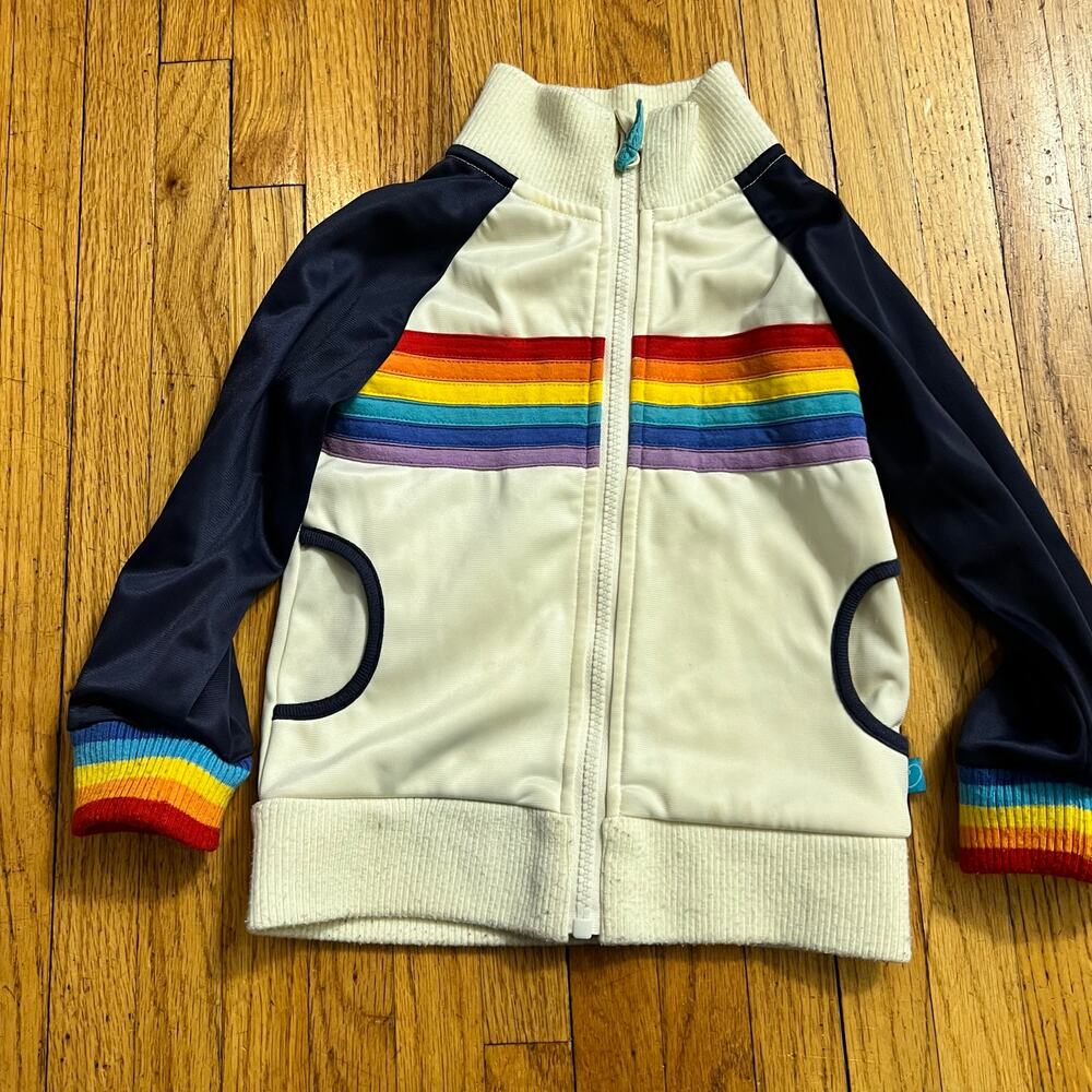 Kids Rainbow Stripe Zip-Up Hoodie Jacket - Navy & Cream